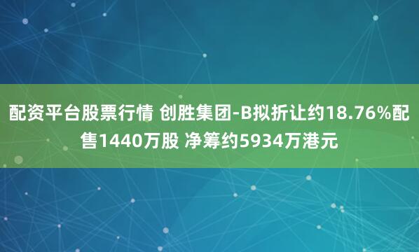配资平台股票行情 创胜集团-B拟折让约18.76%配售1440万股 净筹约5934万港元
